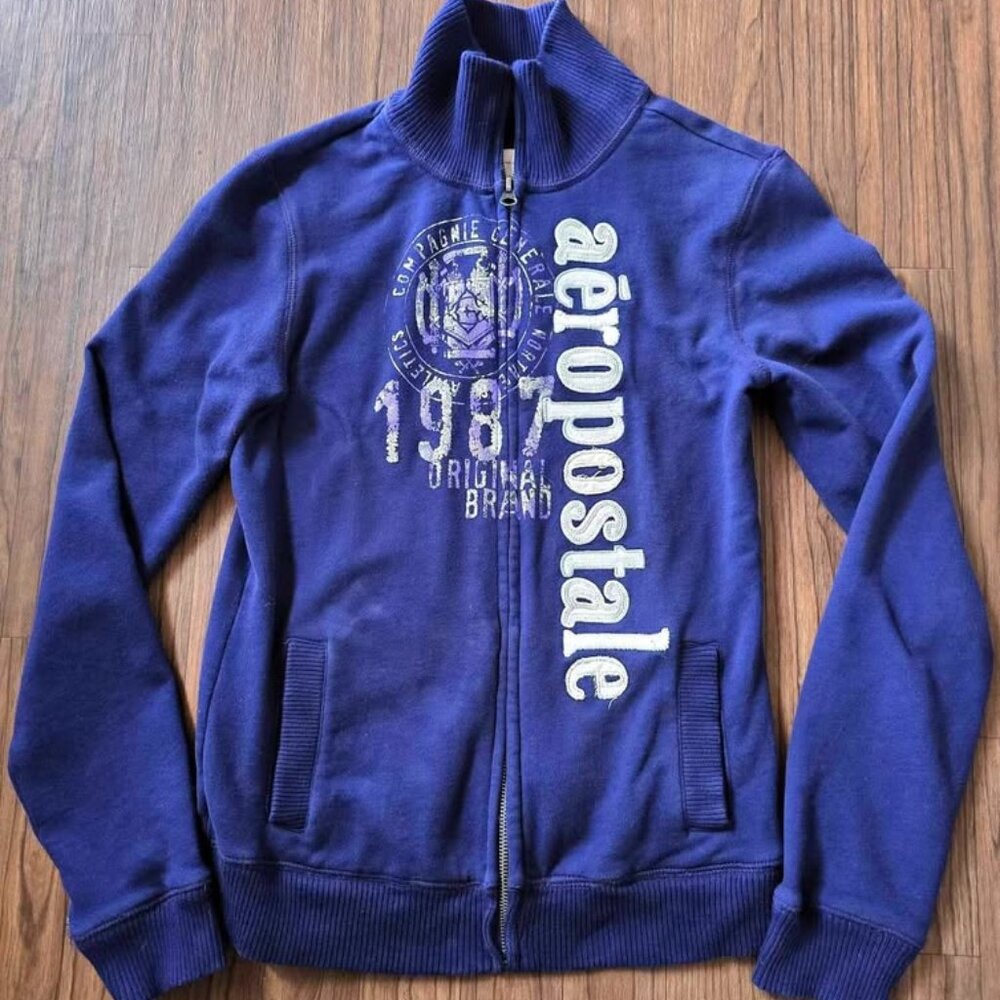 M Aeropostale Purple and White Aeropostale Zip Up Sweatshirt Jacket